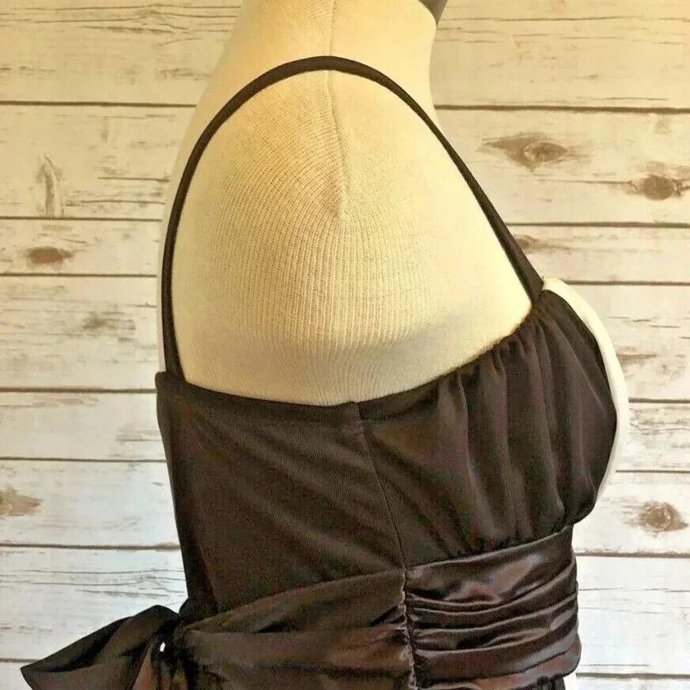 EN FOCUS Women Sleeveless Knee Length Empire Waist Brown Beige Dress Size 4P - Picture 6 of 12